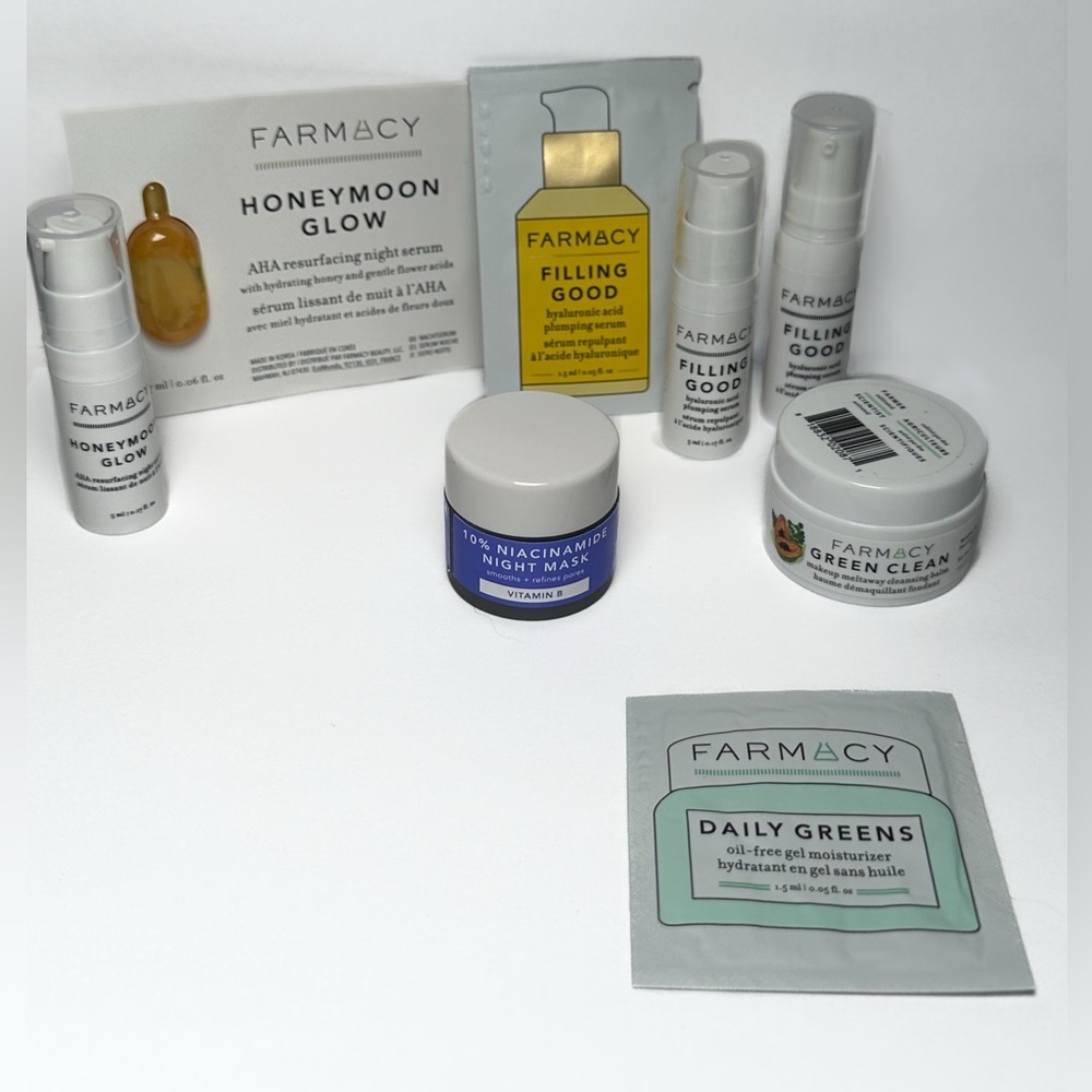🆕 8 pc FARMACY Skincare Set w/ 💜Green Clean, Night Mask, HA Serum & Night Serum